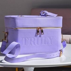 Truly Beauty Purple Vegan‎ Leather Vanity Case Crossbody Travel Makeup Trunk New